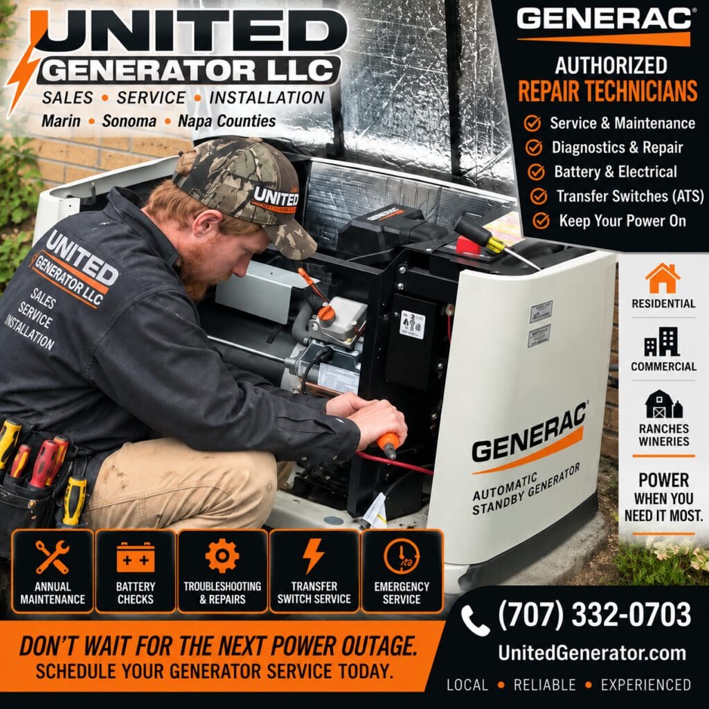 Technician repairing a generator